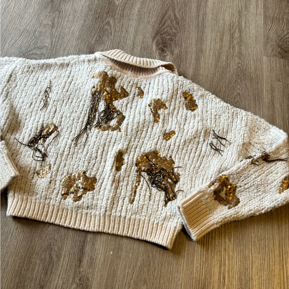 New Anthropologie x Pilcro Ivory Sequin Embellished Knit Cardigan Sweater Top - Picture 6 of 11